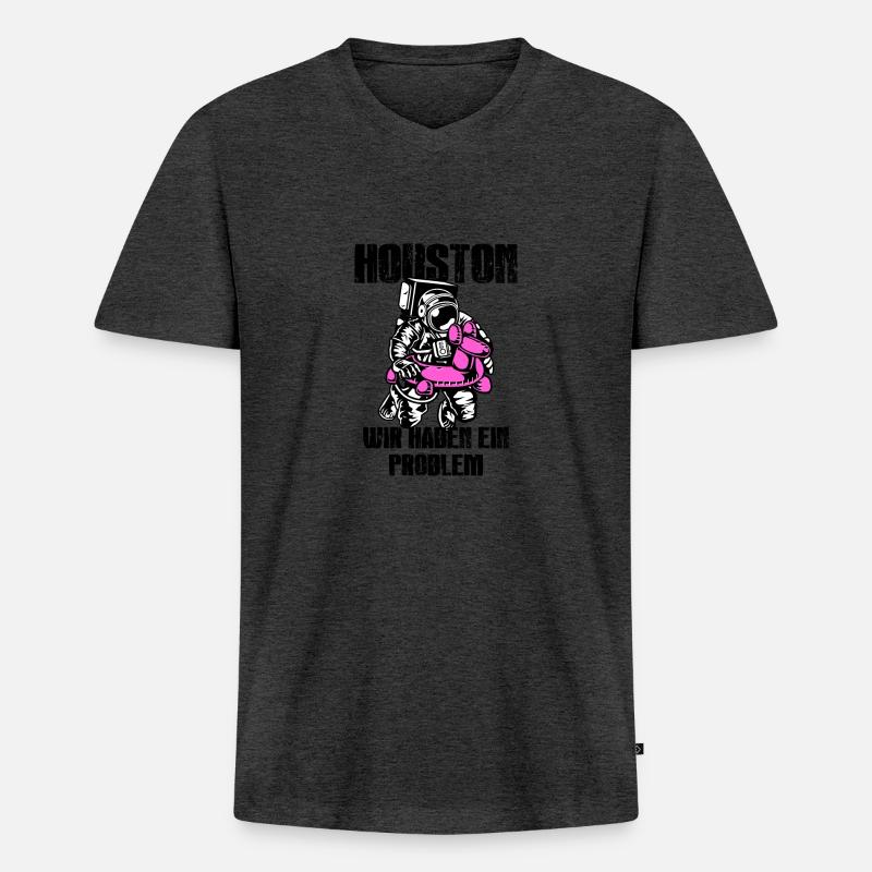 Houston wir haben ein Problem - Männer Premium Bio T-Shirt mit V-Ausschnitt - Anthrazit meliert