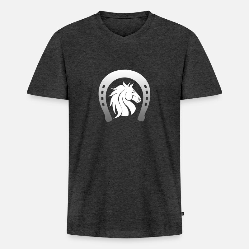 Glückspferd mit Huf - Männer Premium Bio T-Shirt mit V-Ausschnitt - Anthrazit meliert