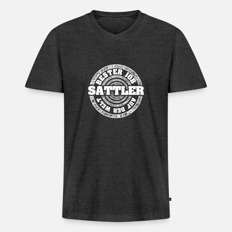 Sattler - Männer Premium Bio T-Shirt mit V-Ausschnitt - Anthrazit meliert