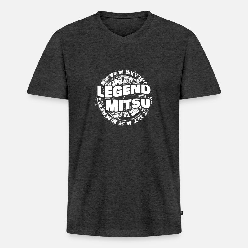 Mann Mitsu - Männer Premium Bio T-Shirt mit V-Ausschnitt - Anthrazit meliert
