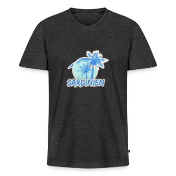 Sardinien als Urlaub - Männer Premium Bio T-Shirt mit V-Ausschnitt - Anthrazit meliert - Vorne - Nico (187cm)