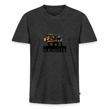 Namibia Rhinocéros - T-shirt encolure en V Premium bio Homme - anthracite chiné - Devant - Nico (187cm)