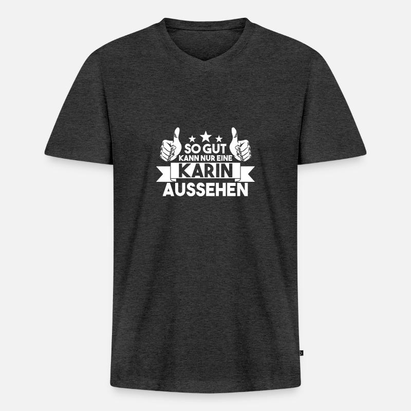 Karin - Männer Premium Bio T-Shirt mit V-Ausschnitt - Anthrazit meliert