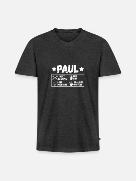 Paul - Männer Premium Bio T-Shirt mit V-Ausschnitt - Anthrazit meliert