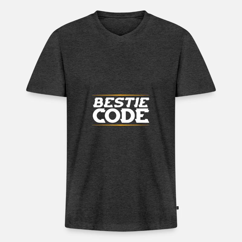 bestie code - Männer Premium Bio T-Shirt mit V-Ausschnitt - Anthrazit meliert