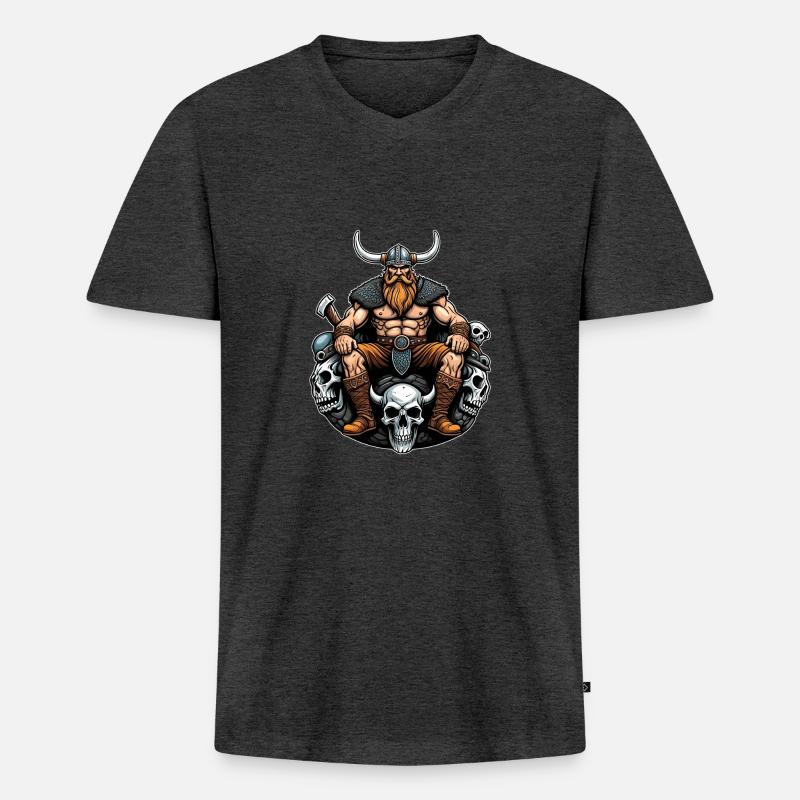 Wikinger mit Schädel - Männer Premium Bio T-Shirt mit V-Ausschnitt - Anthrazit meliert