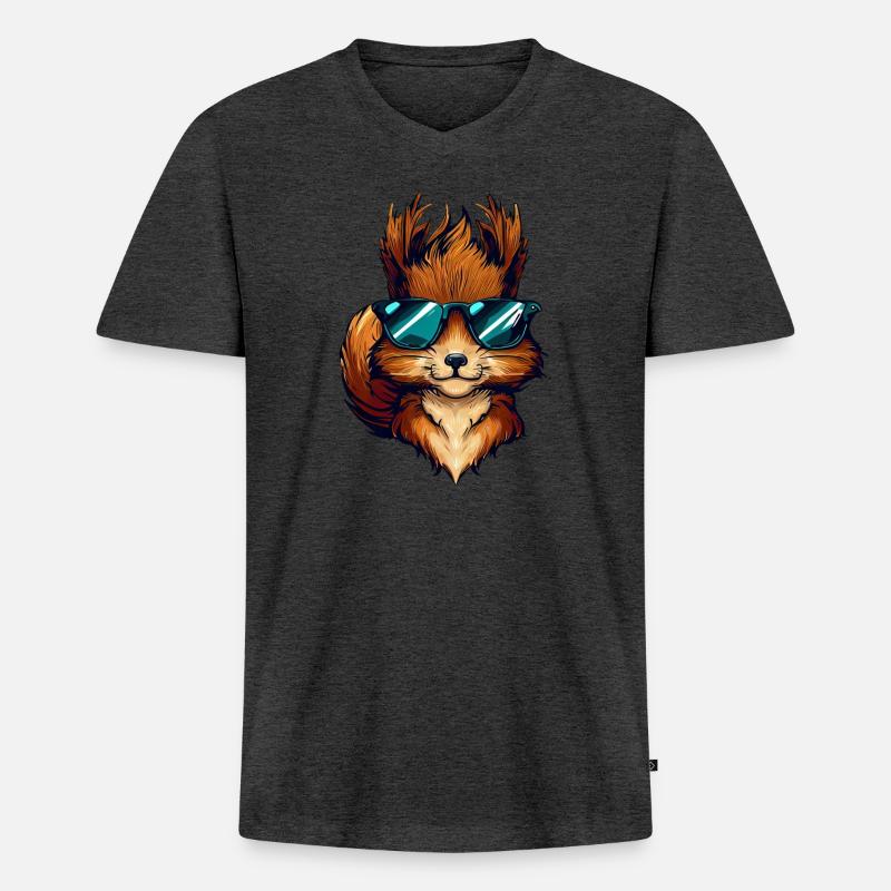 Cool Eichhörnchen - Eichhörnchen mit Sonnenbrille - Männer Premium Bio T-Shirt mit V-Ausschnitt - Anthrazit meliert