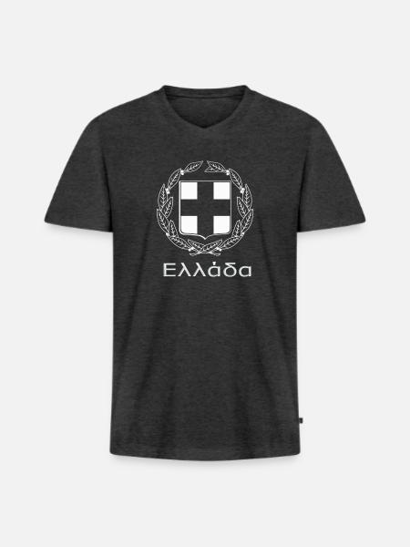 Griechenland Wappen Shirt - Männer Premium Bio T-Shirt mit V-Ausschnitt - Anthrazit meliert