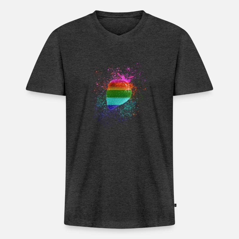 Erdbeere,bunt, popart, graffiti,Regenbogen,LGBT - Männer Premium Bio T-Shirt mit V-Ausschnitt - Anthrazit meliert