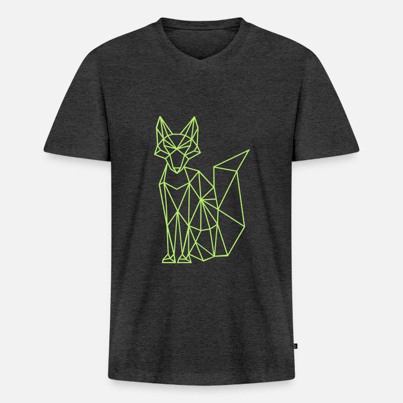 Fuchs | Fox | Polygone - Männer Premium Bio T-Shirt mit V-Ausschnitt - Anthrazit meliert