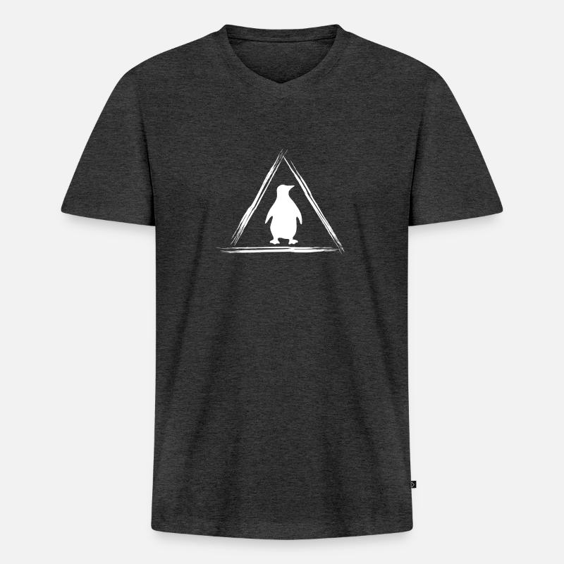Pinguin - Männer Premium Bio T-Shirt mit V-Ausschnitt - Anthrazit meliert