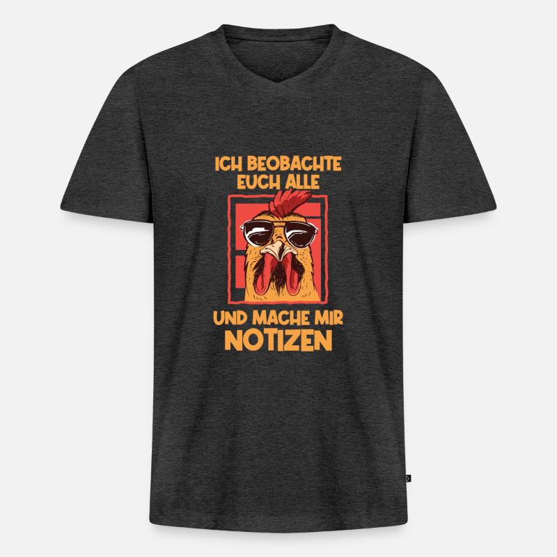 Ich beobachte euch Hühner Hahn - Männer Premium Bio T-Shirt mit V-Ausschnitt - Anthrazit meliert