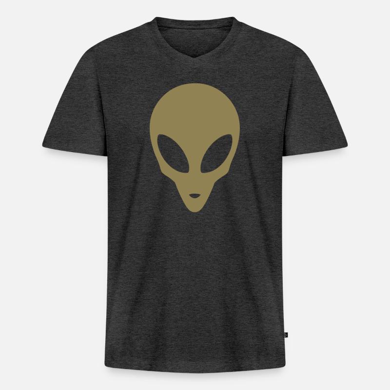 Silhouette eines Alienkopfes - Männer Premium Bio T-Shirt mit V-Ausschnitt - Anthrazit meliert