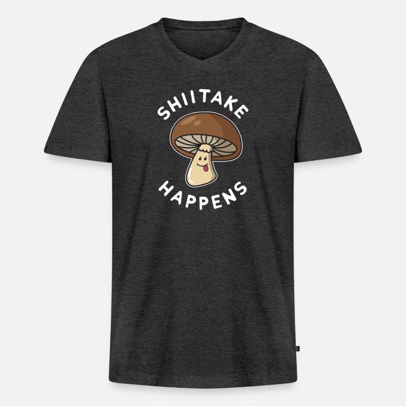 Shiitake passiert Geschenk - Männer Premium Bio T-Shirt mit V-Ausschnitt - Anthrazit meliert