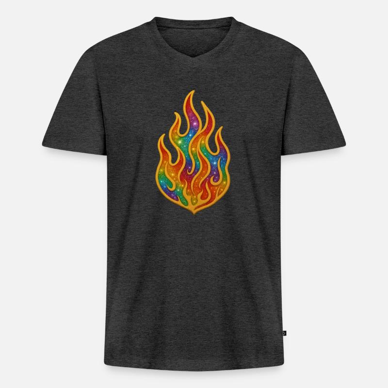 Regenbogenfeuer Patch - Männer Premium Bio T-Shirt mit V-Ausschnitt - Anthrazit meliert
