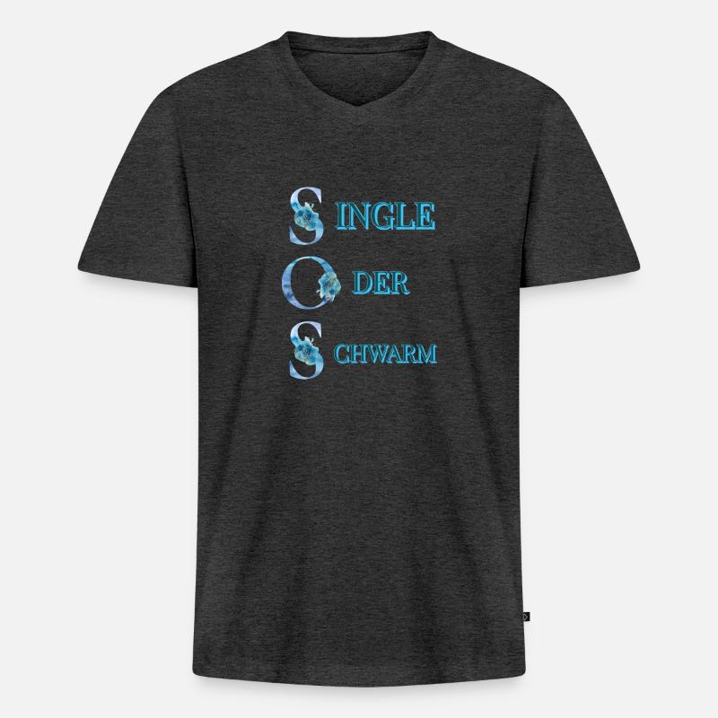 SOS Single oder Schwarm - Männer Premium Bio T-Shirt mit V-Ausschnitt - Anthrazit meliert