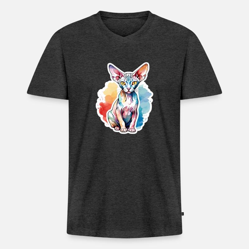 Sphynx Katze Wasserfarben - Männer Premium Bio T-Shirt mit V-Ausschnitt - Anthrazit meliert