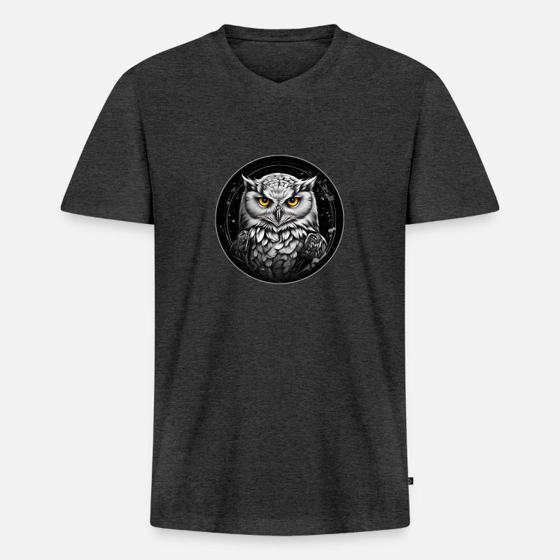Schneeeulenportrait Schneeeule Eulengrafik - Männer Premium Bio T-Shirt mit V-Ausschnitt - Anthrazit meliert