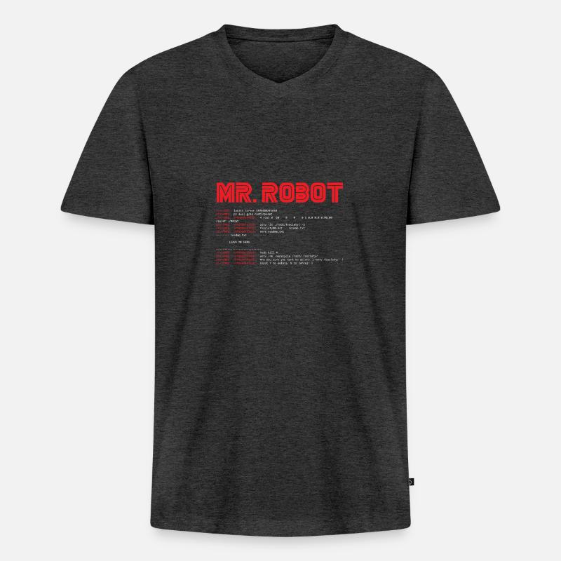 Hacker, mr. robot, Computer - Männer Premium Bio T-Shirt mit V-Ausschnitt - Anthrazit meliert