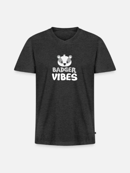 Badger vibes - Men's Premium Organic T-shirt with V-neck - heather anthracite
