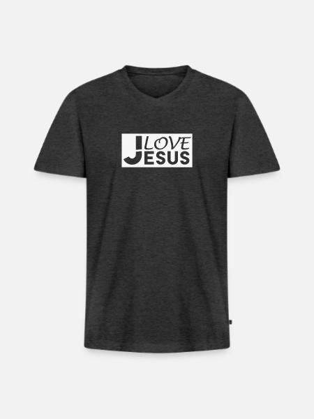 I LOVE JESUS. - Männer Premium Bio T-Shirt mit V-Ausschnitt - Anthrazit meliert