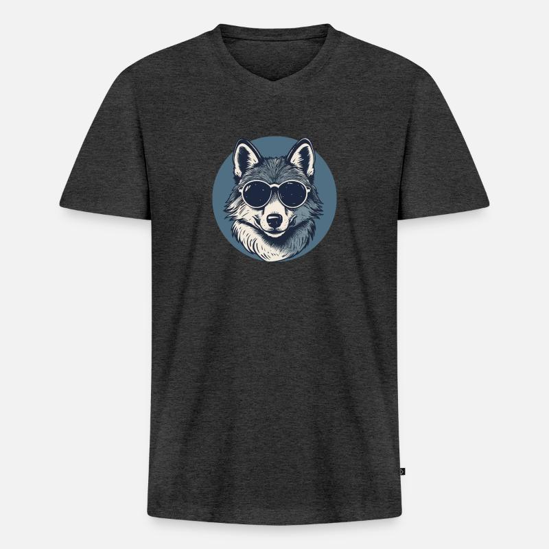 Wolf Werwolf Sonnenbrille - Männer Premium Bio T-Shirt mit V-Ausschnitt - Anthrazit meliert