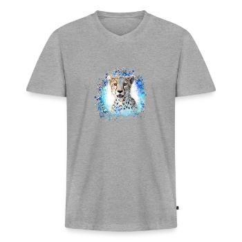 léopard, chat, chat sauvage, graffiti, peinture, bleu - T-shirt encolure en V Premium bio Homme - gris chiné - Devant