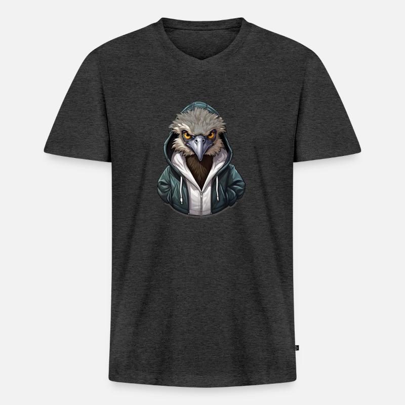 Cooler Emu in Freizeitkleidung - Männer Premium Bio T-Shirt mit V-Ausschnitt - Anthrazit meliert