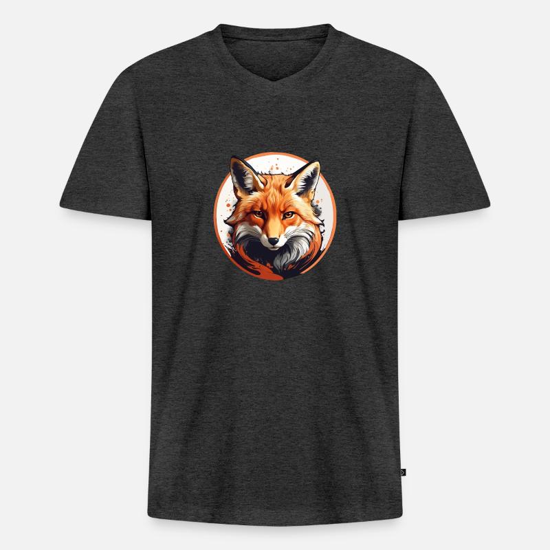 Rotfuchs Fuchs Portrait - Männer Premium Bio T-Shirt mit V-Ausschnitt - Anthrazit meliert