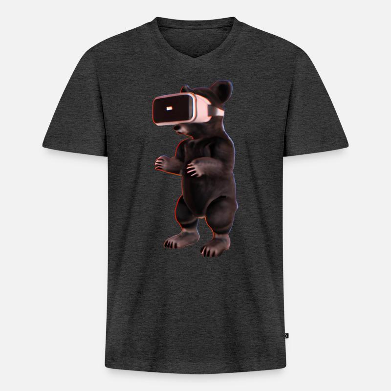 Bär mit Virtual Reality Headset - Männer Premium Bio T-Shirt mit V-Ausschnitt - Anthrazit meliert