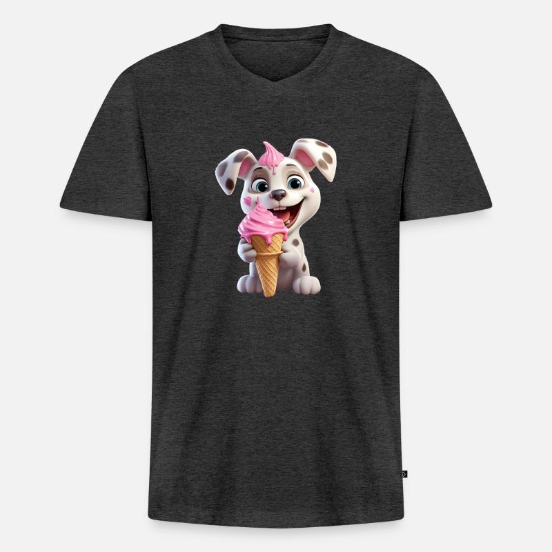 Hund mit Eiscreme - Männer Premium Bio T-Shirt mit V-Ausschnitt - Anthrazit meliert