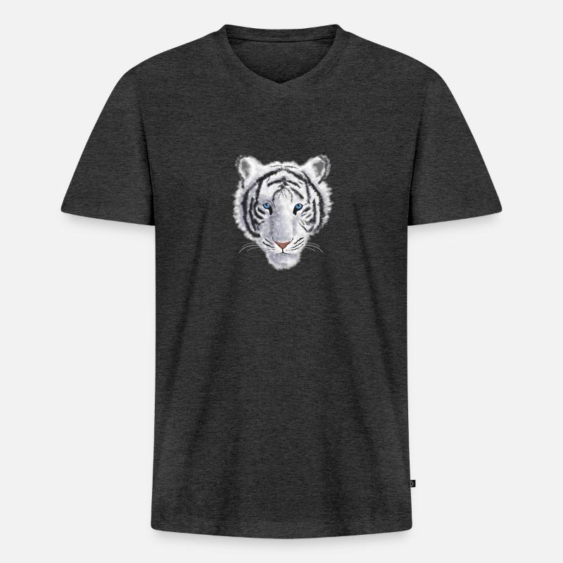 Weißer Tiger - Männer Premium Bio T-Shirt mit V-Ausschnitt - Anthrazit meliert