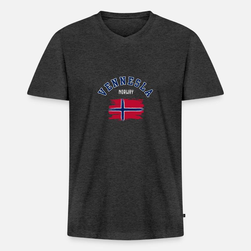Vennesla, Norwegen - Männer Premium Bio T-Shirt mit V-Ausschnitt - Anthrazit meliert