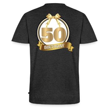 50th Birthday - Men's Premium Organic T-shirt with V-neck - heather anthracite - Back - Nico (187cm)