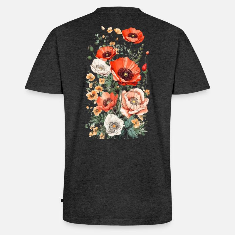 Wunderschönes Boho Mohn Herbarium Bouquet - Männer Premium Bio T-Shirt mit V-Ausschnitt - Anthrazit meliert