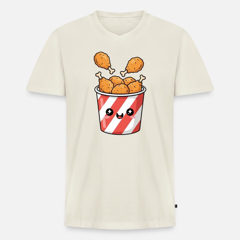 Kawaii-Brathähnchen-Eimer - Männer Premium Bio T-Shirt mit V-Ausschnitt - Naturweiß