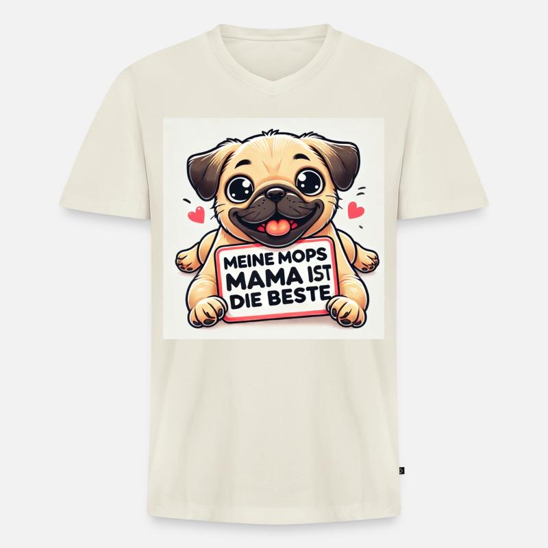 Lustiger Hund mit Kinder Botschaft - Männer Premium Bio T-Shirt mit V-Ausschnitt - Naturweiß