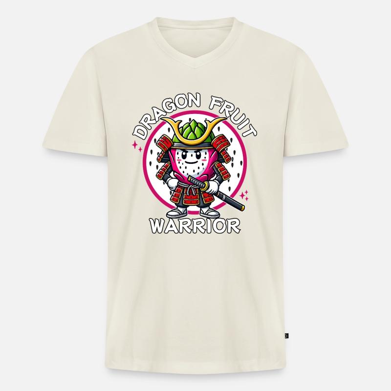 Must-have Dragon Fruit Warrior Samurai - Männer Premium Bio T-Shirt mit V-Ausschnitt - Naturweiß