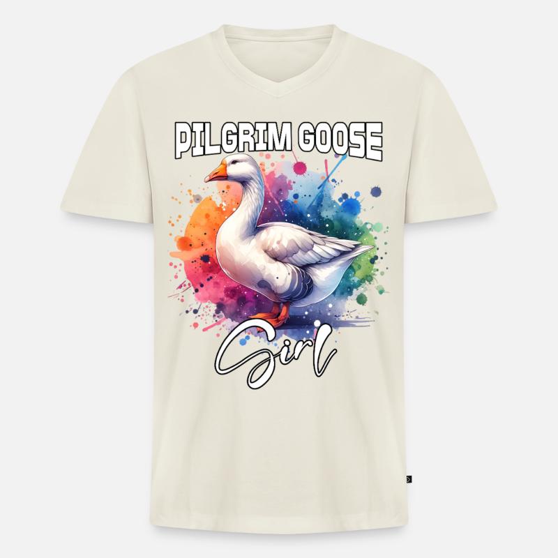 Pilgrim Goose Mädchen Pilgrim Gans - Männer Premium Bio T-Shirt mit V-Ausschnitt - Naturweiß