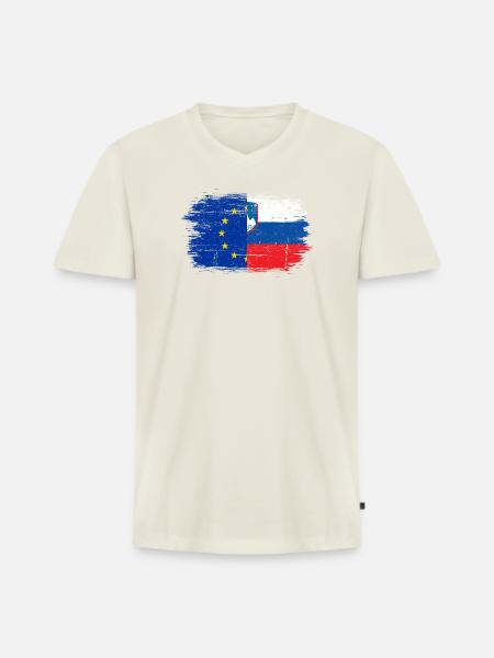 Fusion der EU-Slowenien-Flagge - Männer Premium Bio T-Shirt mit V-Ausschnitt - Naturweiß