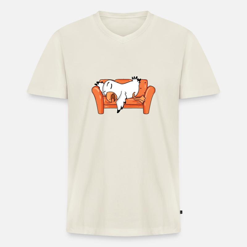 Möwe Müde Schlafen Schlaf - Männer Premium Bio T-Shirt mit V-Ausschnitt - Naturweiß