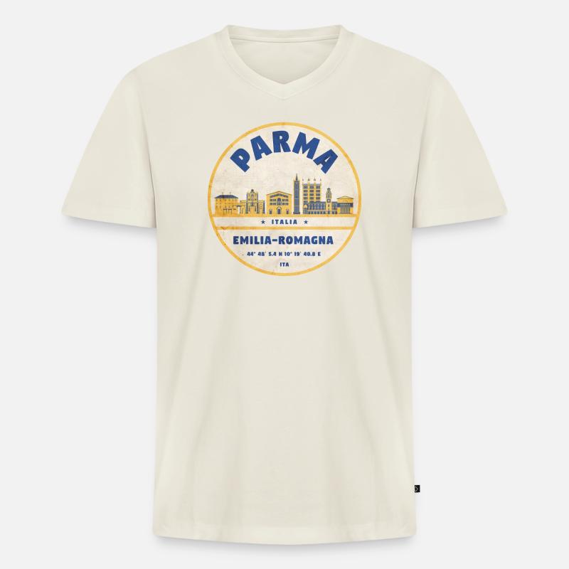 Parma Skyline Emilia Romagna Sticker - Männer Premium Bio T-Shirt mit V-Ausschnitt - Naturweiß