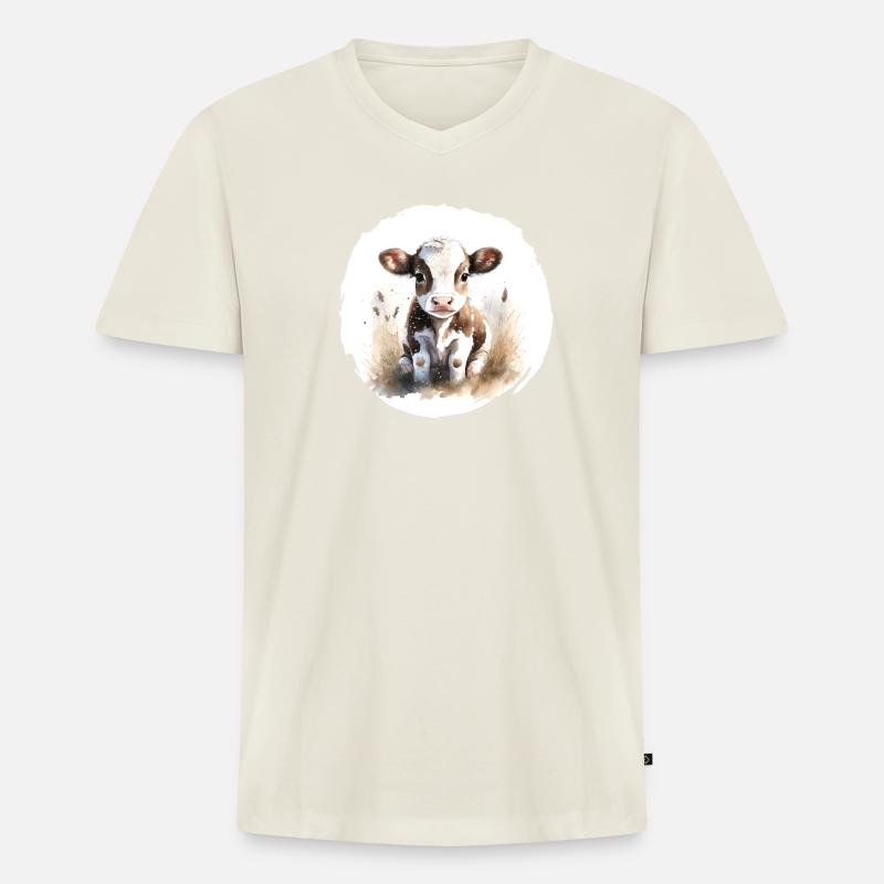 Kälbchen Aquarell - Männer Premium Bio T-Shirt mit V-Ausschnitt - Naturweiß