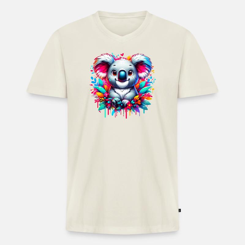 Koala - Männer Premium Bio T-Shirt mit V-Ausschnitt - Naturweiß