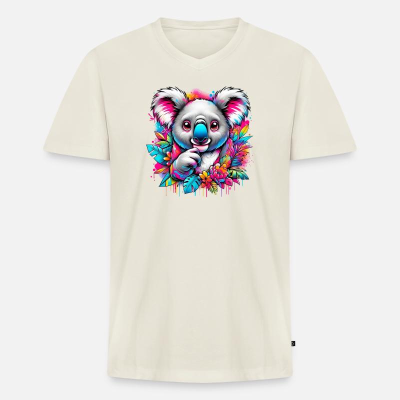 Koala - Männer Premium Bio T-Shirt mit V-Ausschnitt - Naturweiß