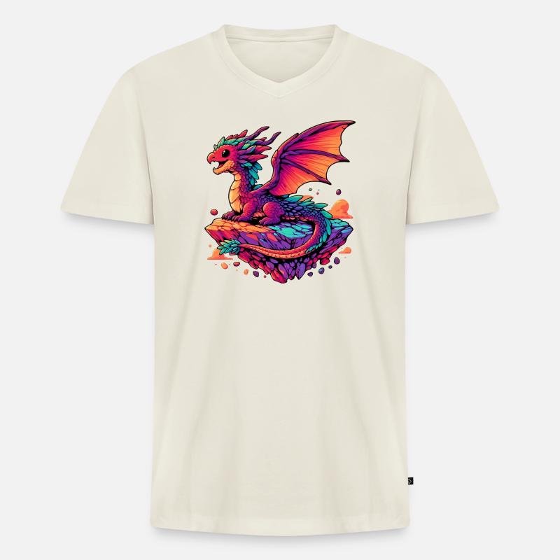 Drache - Männer Premium Bio T-Shirt mit V-Ausschnitt - Naturweiß