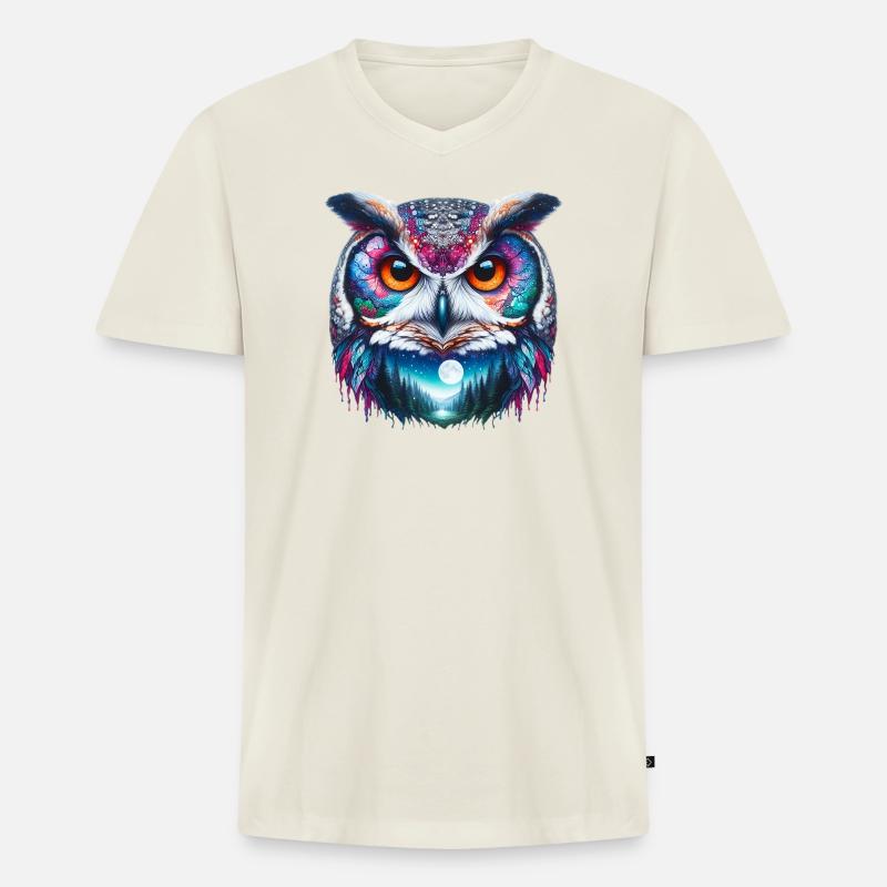 Eule - Männer Premium Bio T-Shirt mit V-Ausschnitt - Naturweiß
