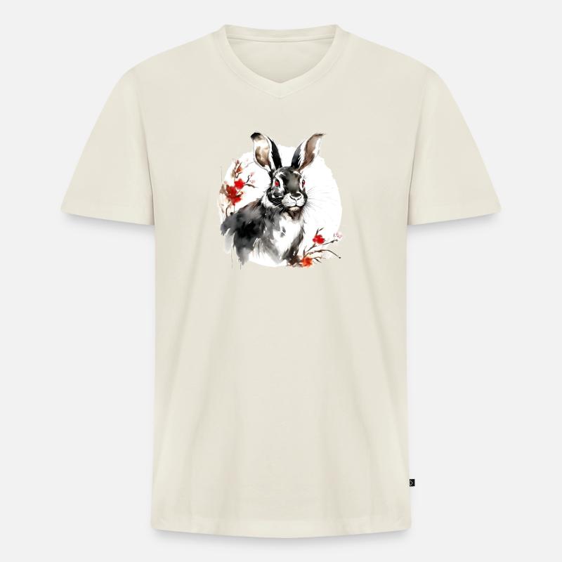 Chinesisches Sternzeichen Hase - Männer Premium Bio T-Shirt mit V-Ausschnitt - Naturweiß