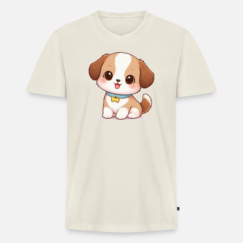 Hund Süß Comic - Männer Premium Bio T-Shirt mit V-Ausschnitt - Naturweiß