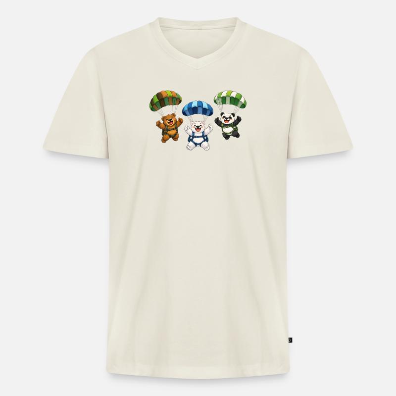 Drei Bären springen mit einem Fallschirm - Männer Premium Bio T-Shirt mit V-Ausschnitt - Naturweiß